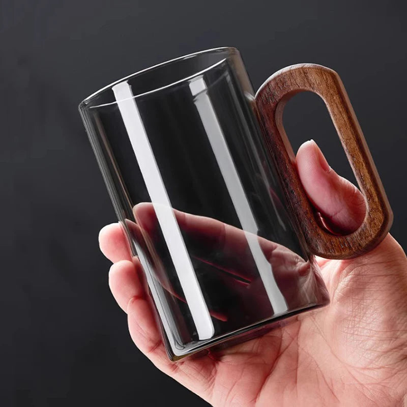 2/4/6pcs Glass Mug With Wooden Handle Heat-resistant Teacup Set