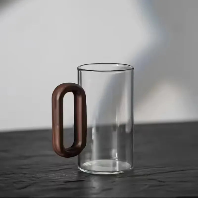 2/4/6pcs Glass Mug With Wooden Handle Heat-resistant Teacup Set