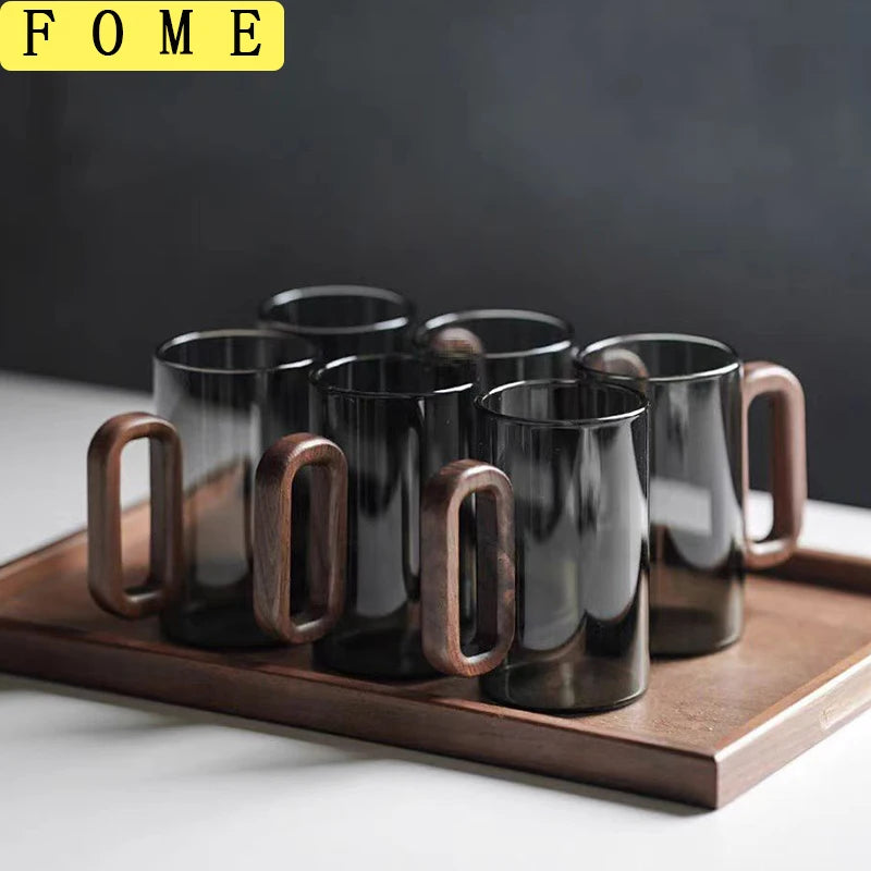 2/4/6pcs Glass Mug With Wooden Handle Heat-resistant Teacup Set