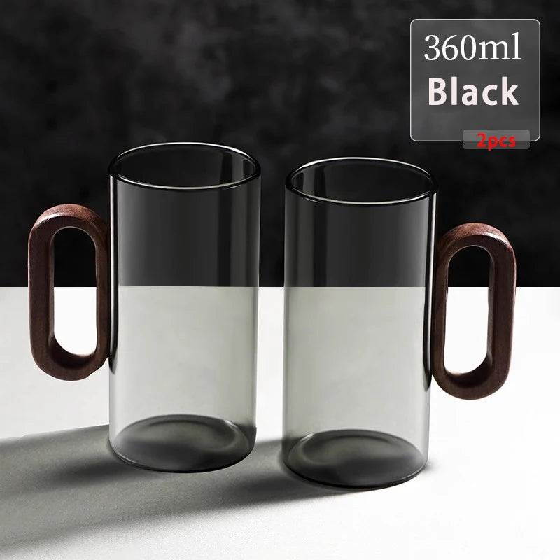 2/4/6pcs Glass Mug With Wooden Handle Heat-resistant Teacup Set