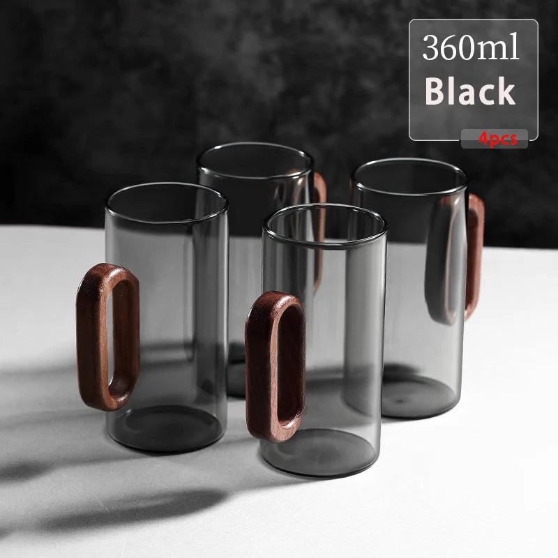 2/4/6pcs Glass Mug With Wooden Handle Heat-resistant Teacup Set