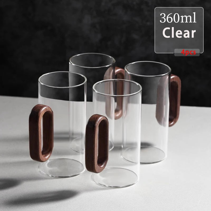 2/4/6pcs Glass Mug With Wooden Handle Heat-resistant Teacup Set