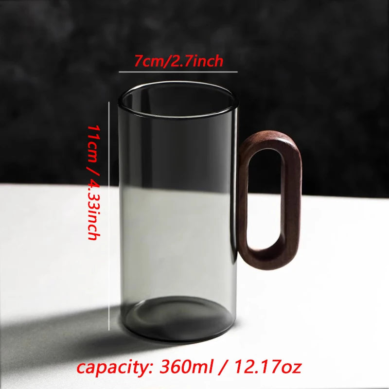 2/4/6pcs Glass Mug With Wooden Handle Heat-resistant Teacup Set